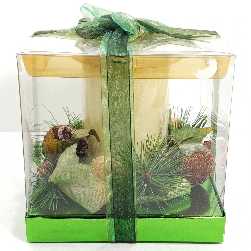 Kohl's Christmas Holiday Green‎ and Gold Pillar Candle Wreath Base New